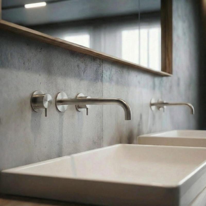 Waterevolution Flow Mitigeur de lavabo encastré à 3 trous, entièrement en acier inoxydable, avec bec de 21 cm T1163FIE-21