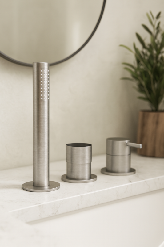 Waterevolution Flow Mitigeur de baignoire 3 trous pour montage sur le rebord de la baignoire inox T138SBIE