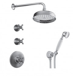 Ensemble de douche encastré nostalgique PB avec robinet thermostatique et 2 robinets d'arrêt - douchette - douche pluie 200mm - chrome