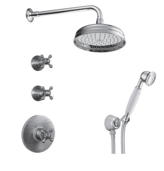 PB nostalgic set de douche encastrable avec mitigeur thermostatique et 2 robinets d'arrêt - douchette - douche à effet pluie 200mm - Bronze