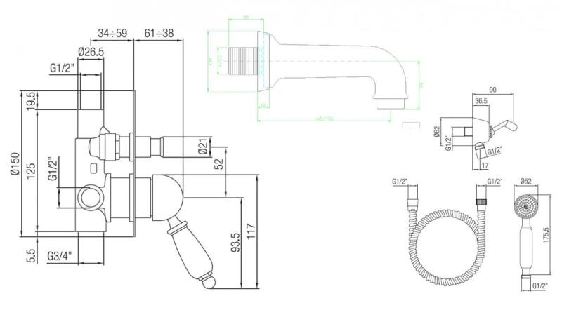 PB nostalgische Set de bain encastré Chromé