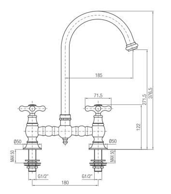 PB Nostalgic robinet de cuisine pont en cuivre bec rond avec boutons en étoile 1208954670