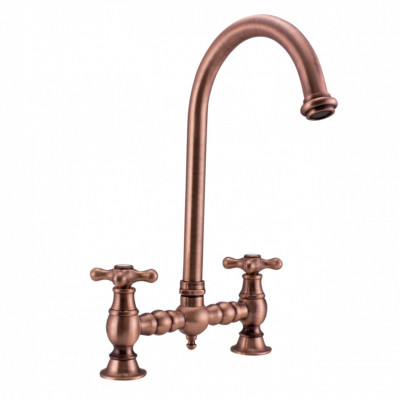 PB Nostalgic robinet de cuisine pont en cuivre bec rond avec boutons en étoile 1208954670