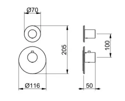 SB 316 AESTHETICS Mitigeur thermostatique rond encastré avec 2 sorties/ robinet d'arrêt entièrement en acier inoxydable 1208954901