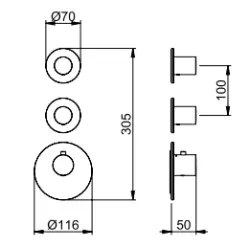 SB 316 AESTHETICS Mitigeur thermostatique rond encastré à 3 sorties avec inverseur et robinet d'arrêt entièrement en acier inoxydable 1208954949