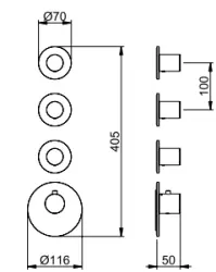 AESTHETICS SB 316 AESTHETICS Mitigeur thermostatique rond avec 3 sorties / 3x robinets d'arrêt entièrement en acier inoxydable 1208954963