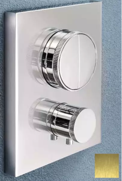 SB Push Square mitigeur thermostatique encastré avec bouton poussoir inverseur et régulateur de débit PVD Or 1208955129