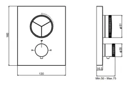 SB Push Square mitigeur thermostatique encastré avec inverseur 3 voies et régulateur de débit inox 1208955133