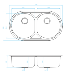 Aquadesign Fano double évier en surface de planen acier inoxydable