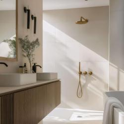 Waterevolution Flow Set de douche encastrable avec mitigeur thermostatique effet de pluie et douchette Laiton brossé