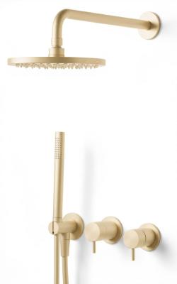 Waterevolution Flow Set de douche encastrable avec mitigeur thermostatique de douche effet pluie et douchette PVD Or Clair Brossé