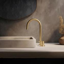 Robinet de lavabo Waterevolution Flow à 2 trous avec bec haut 200 mm Light Gold T1122UWGE