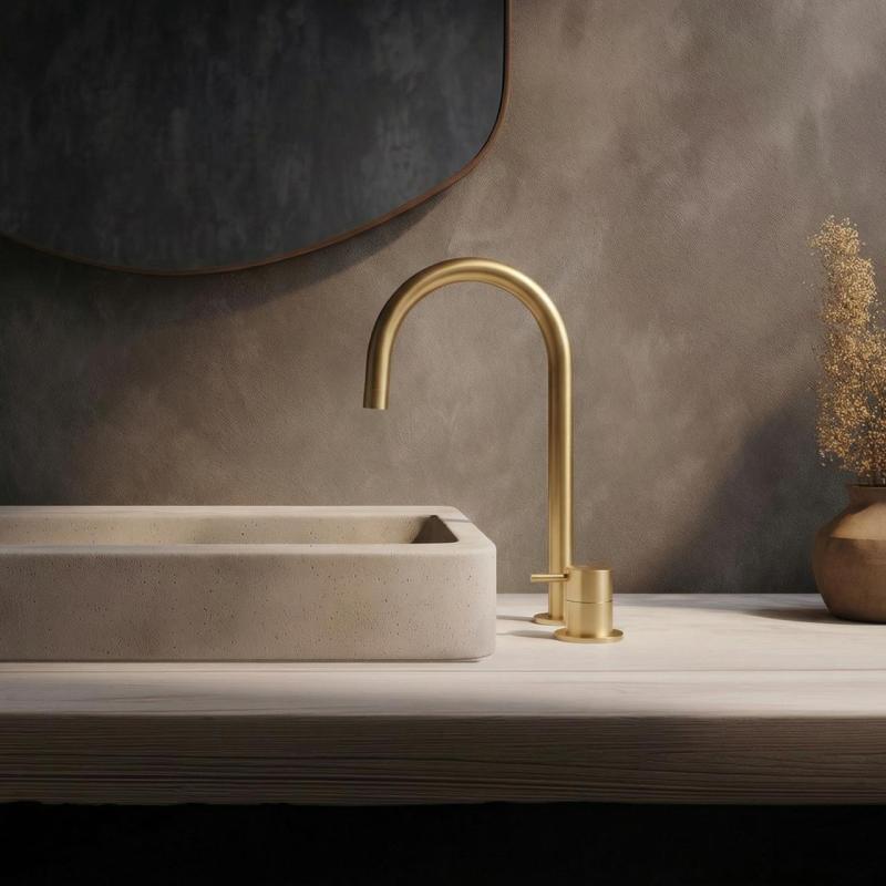 Robinet de lavabo Waterevolution Flow à 2 trous avec bec haut 200 mm Light Gold T1122UWGE