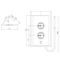 Indux Energy colonne 2ST22 avec 2 prises et 2 connexions USB Gun Metal avec mise à la terre de type E