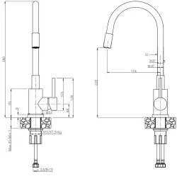 Quadri Bristol mitigeur de cuisine avec bec flexible noir PVD or brossé 1208956029