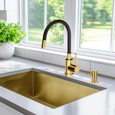 Quadri Bristol mitigeur de cuisine avec bec flexible noir PVD or brossé 1208956029