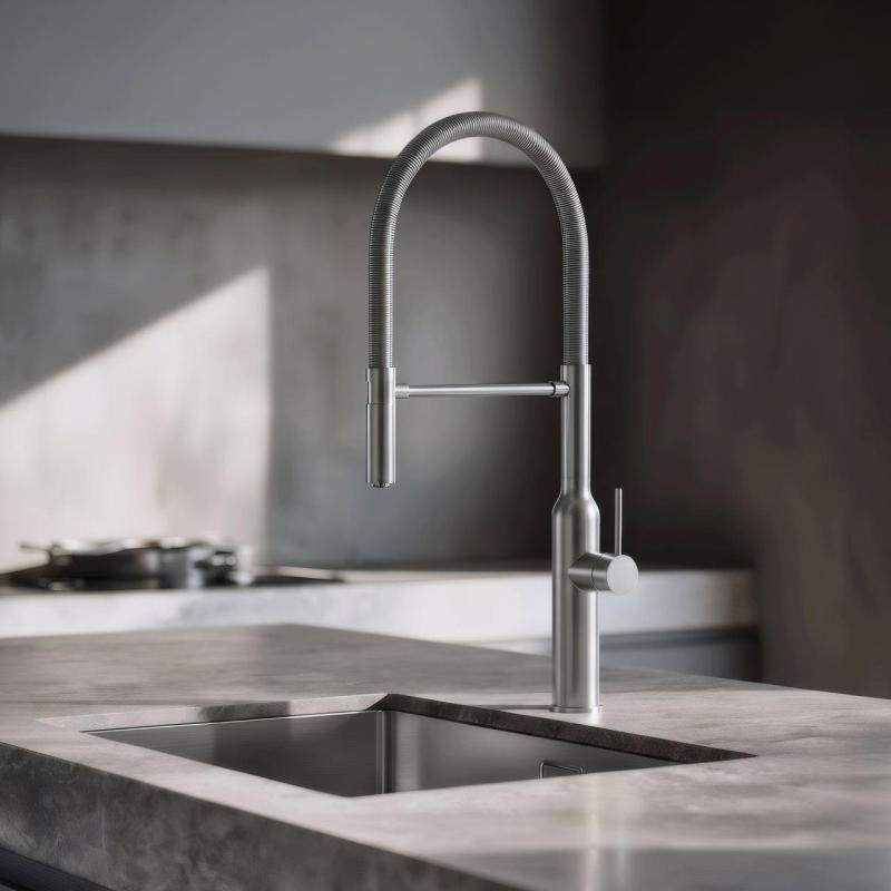 Quadri Stamford mélangeur de cuisine haut avec bec flexible en inox 1208956080