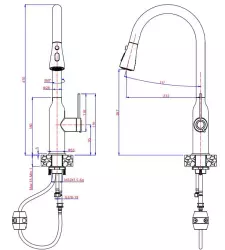 Quadri Stamford mélangeur de cuisine en acier inoxydable avec bec amovible et position de pulvérisation 1208956096