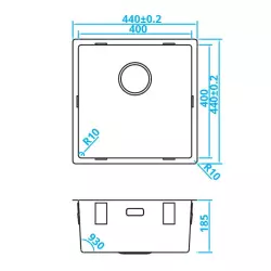 CARESSI Basic Line évier en acier inoxydable 40x40 avec bouchon intégré amélioré 1208956348