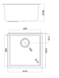 Evier noir 40x40cm sous plan, à fleur de plan ou en surface avec panier pour bonde inox 1208956390