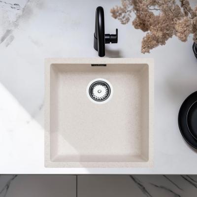 Évier crème sable 40x40cm sous plan avec bouchon en inox 1208956394