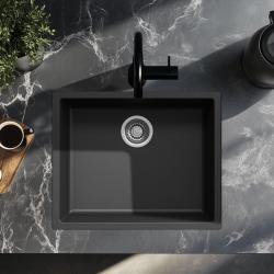Evier noir 50x40cm sous plan, à fleur de plan ou en surface avec bouchon en acier inoxydable 1208956395