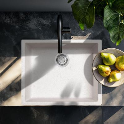 Évier crème sable 50x40cm sous plan, à fleur de plan ou en surface avec bouchon en inox 1208956399
