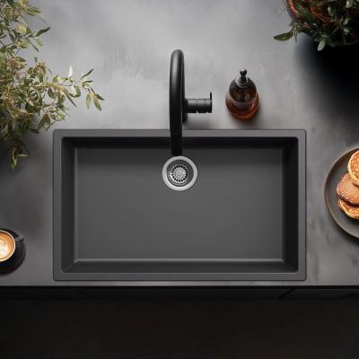 Grand évier noir 70x40cm sous plan, à fleur de plan ou en surface avec Bouchon en inox 1208956400