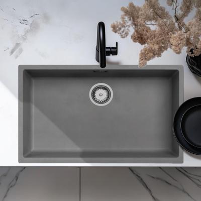Grand évier gris béton 70x40cm sous plan, à fleur de plan ou en surface avec bouchon inox 1208956403