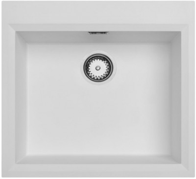 Evier blanc 58x53cm montage en surface avec trou de robinetterie avec panier pour bonde en inox 1208956763