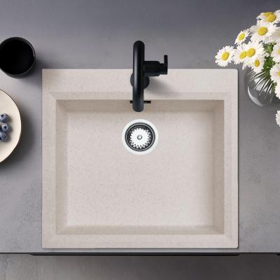 Évier à montage en surface crème sable 58x53cm avec espace  pour trou de robinetterie avec bouchon en inox 1208956773