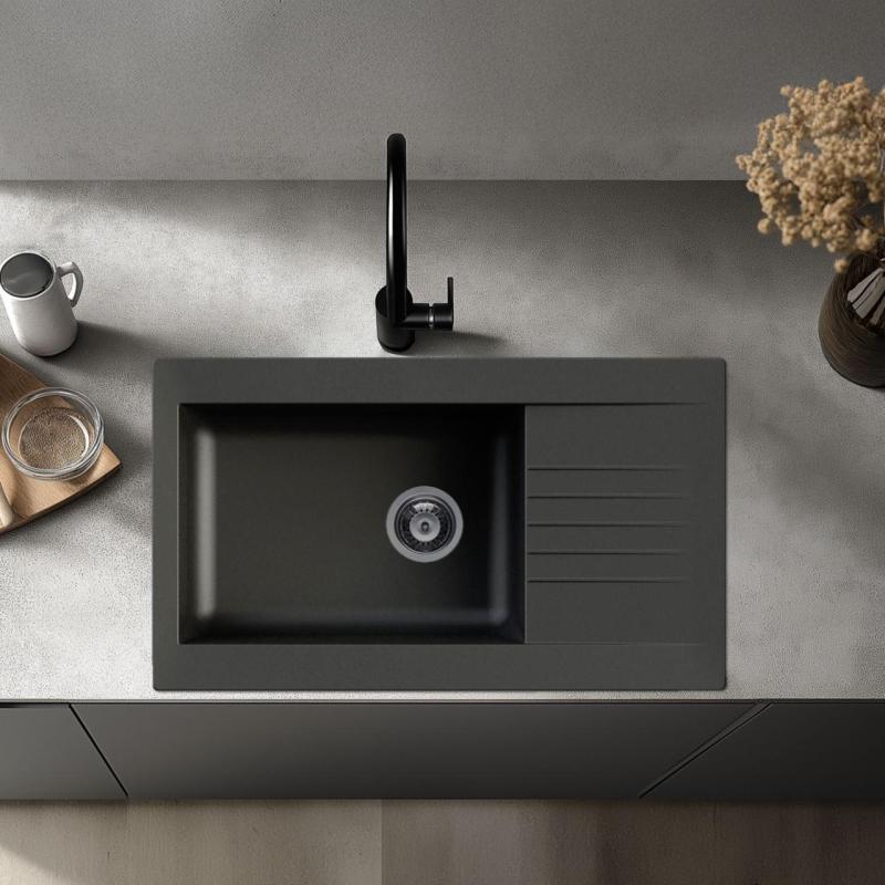 Ausmann Fibre grand évier en plastique noir réversible avec égouttoir 86x50 cm 1208956779