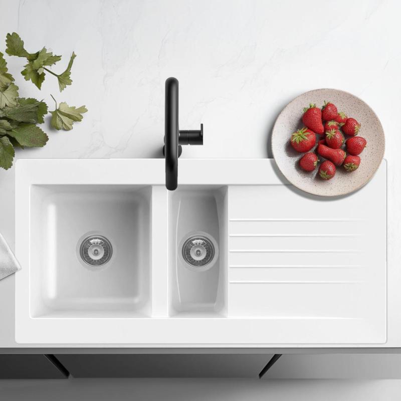 Ausmann Fibre 1.5 évier en fibres de verre blanc réversible avec égouttoir en surface 100x50 cm 1208956786