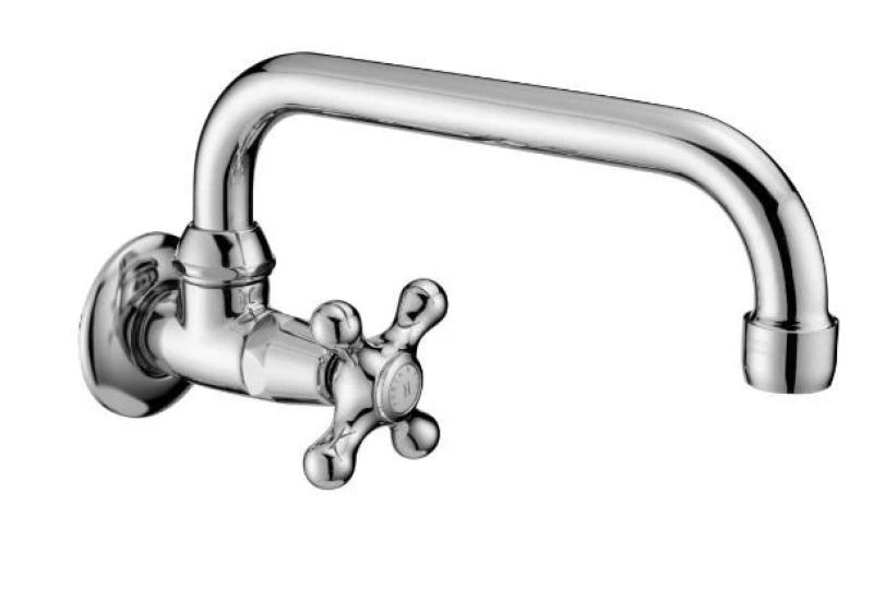 PB Classic Robinet mural de lavabo avec manette croisillon eau froide et bec pivotant Acier inoxydable 1208956898