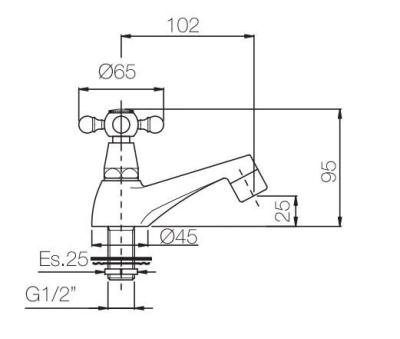 PB Classic robinet de lavabo avec manette croisillon eau froide modèle bas Chromé 1208956901