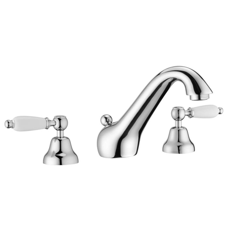 PB classic tap Robinet de lavabo bas 3 trous Poignées blanches inox 1208956908
