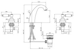 PB classic tap 3-trous robinet de lavabo haut Leviers blancs Chromé 1208956911