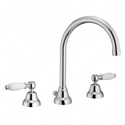 PB classic tap 3-trous robinet de lavabo Leviers blancs avec bec rond Chromé 1208956912