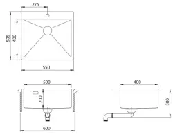 Ausmann Turt évier en cuivre PVD 550x505 mm avec trou de robinetterie sous plan, à fleur de plan ou en surface 1208956939