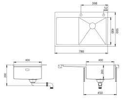 Ausmann Turt gold évier avec égouttoir à gauche 780x500mm montage à fleur de plan de travail ou en surface 1208956942