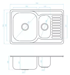 Ausmann Basic inox 1.5 évier à à montage en surface avec égouttoir réversible 78x50 cm avec siphon