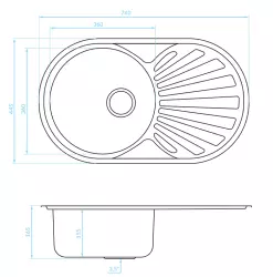 Ausmann Basic évier en acier inoxydable 74x44,5 cm à montage en surface avec égouttoir réversible , siphon inclus 1208956974