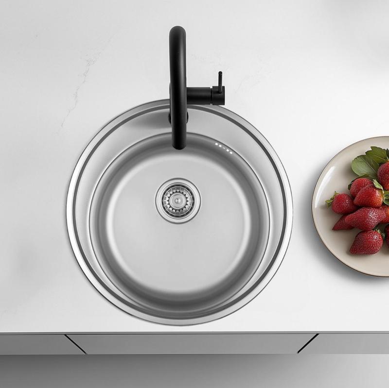 Ausmann Basic inox évier rond à montage en surface avec trou de robinet 51 cm siphon inclus 1208956976