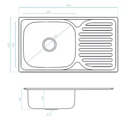 Ausmann Basic inox évier à montage en surface avec égouttoir réversible 76x42 cm avec siphon 1208956978