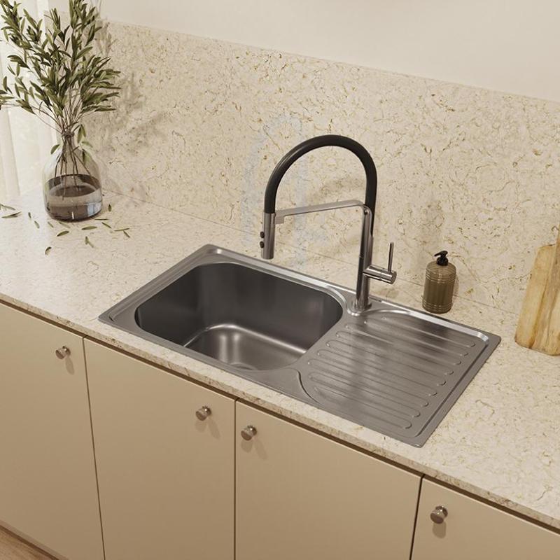 Ausmann Basic inox évier à montage en surface avec égouttoir réversible 76x42 cm avec siphon 1208956978