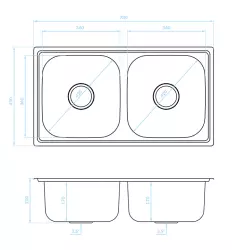 Ausmann Basic double évier à montage en surface en acier inoxydable 78x43 cm avec siphon 1208956995