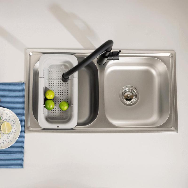 Ausmann Basic double évier à montage en surface en inox 78x43 cm avec siphon 1208956995