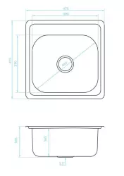 Ausmann Basic évier à montage en surface en acier inoxydable 48x48 cm avec espace pour trou de robinet, siphon incl. 1208957000