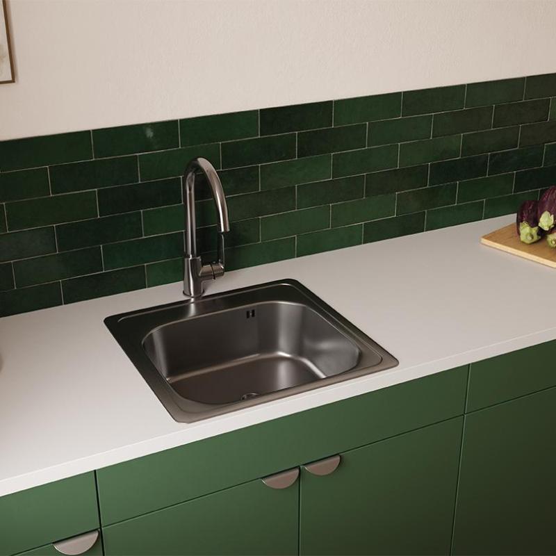 Ausmann Basic évier à montage en surface en inox 48x48 cm avec espace pour trou de robinet, siphon incl. 1208957000