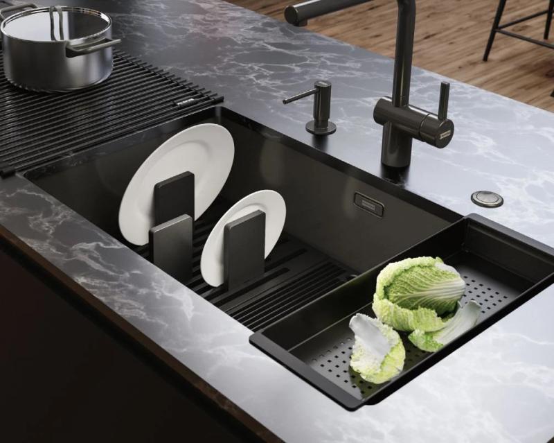 Franke Mythos masterpiece noir grille de fond et égouttoir à vaisselle 676x401mm 112.0676.895
